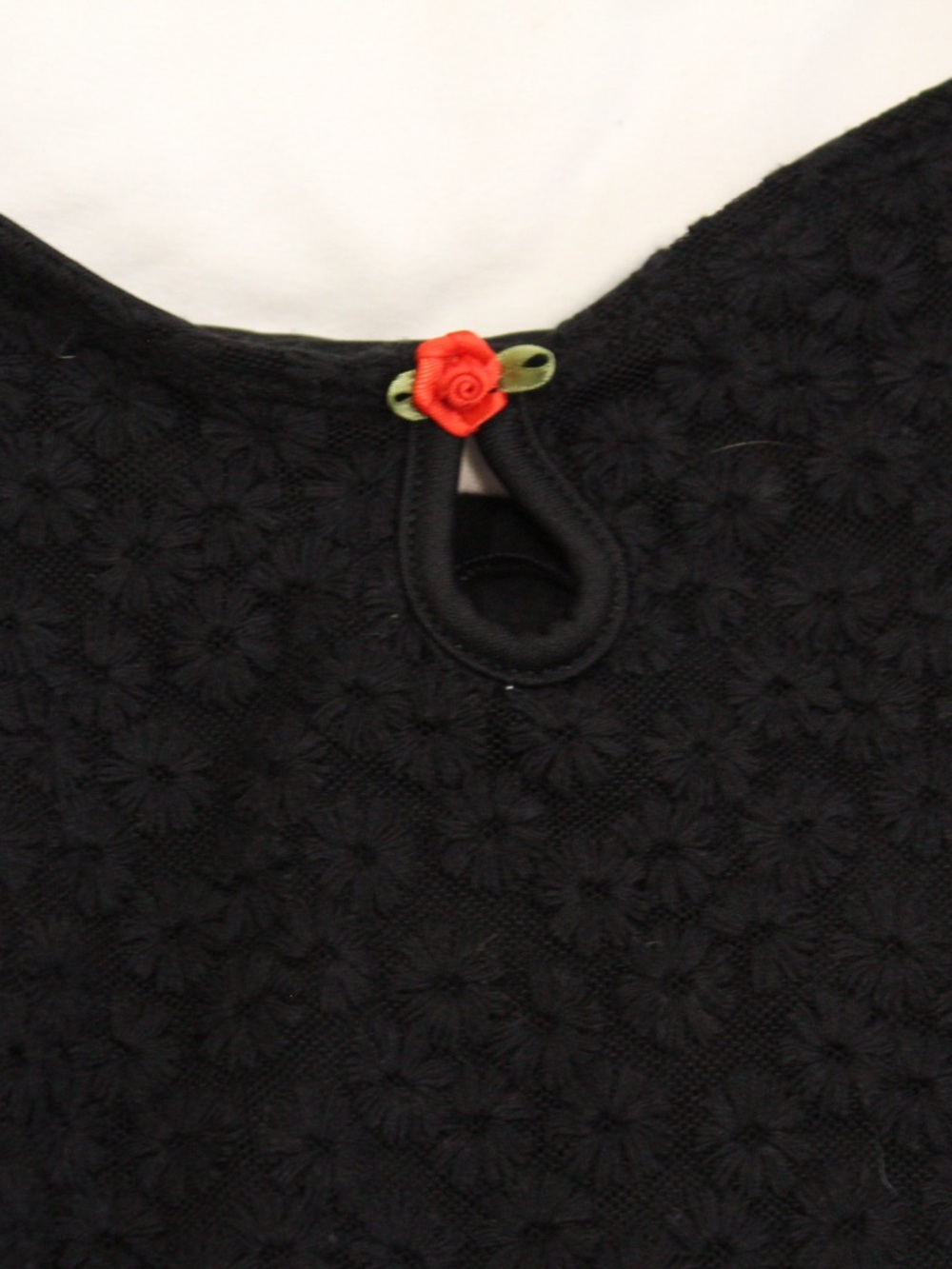 Aeropostale Black Floral Lace Mini Dress with Red Rose Accent